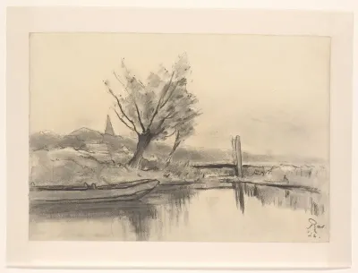 Wilg bij water en brug