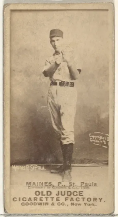 Willard Eben Mains, Pitcher, St. Paul Apostles, from the Old Judge series (N172) for Old Judge Cigarettes