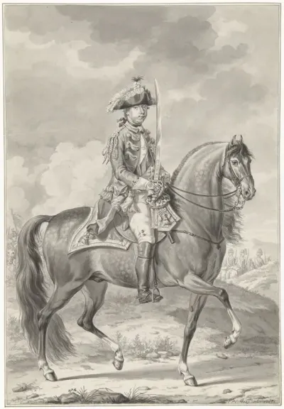 Willem V, prins van Oranje-Nassau, te paard