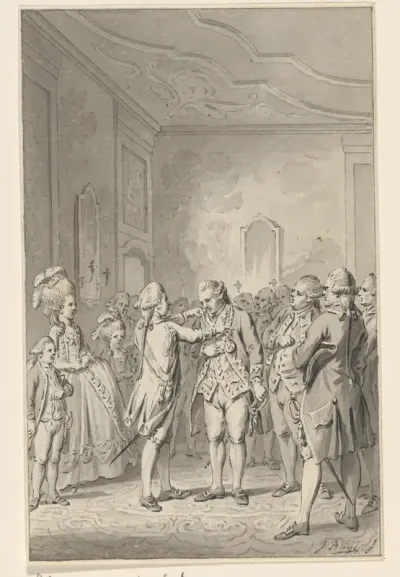 Willem V vereert de helden van de zeeslag bij Doggersbank, 1781