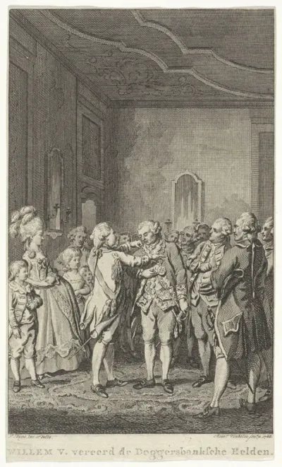 Willem V vereert de helden van de zeeslag bij Doggersbank, 1781