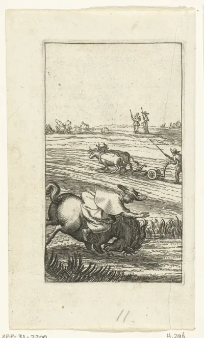 Willemynken valt van paard en boer ploegt akker