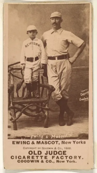 William "Buck" Ewing, Captain and Catcher, with Mascot, New York, from the Old Judge series (N172) for Old Judge Cigarettes