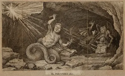 William Cobbett as a porcupine with a snake's tail with two taloned devils representing Sir Francis Burdett and John Horne Tooke