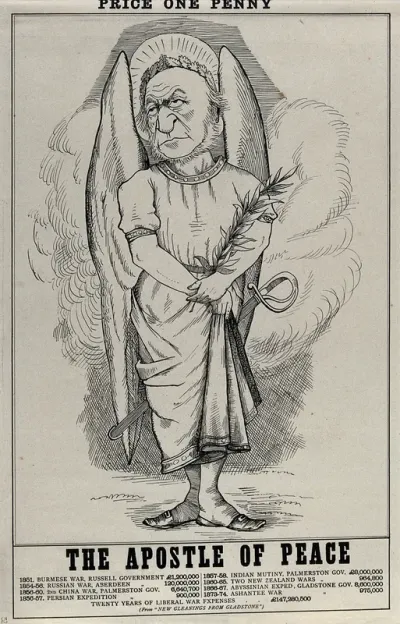 William Gladstone, amid clouds, dressed as an angel with a sword