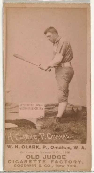 William H. "Dad" Clarke, Pitcher, Omaha Omahogs/ Lambs, from the Old Judge series (N172) for Old Judge Cigarettes