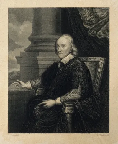 William Harvey. Stipple engraving by J. Thomson, 1839, after C. Janssen