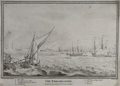 William Hogarth embarking on a boat in the Thames near Sheerness, accompanied by four friends