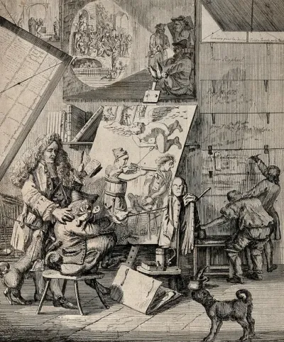 William Hogarth with a parody of the ideas expressed in his 'Analysis of beauty'
