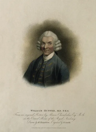 William Hunter. Coloured stipple engraving by B. Smith, 1817, after M. Haughton after M. Chamberlin