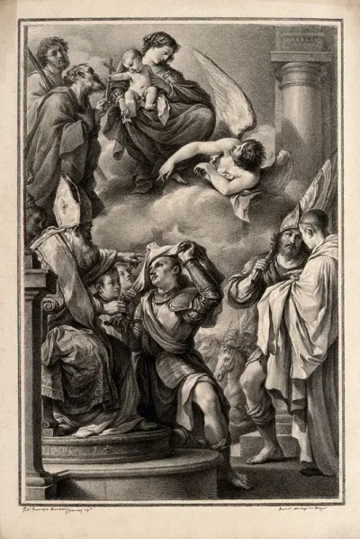 William of Aquitaine, a retiring warrior, receives a monk's habit from the abbot Benedict of Aniane