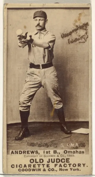 William Walter "Wally" Andrews, 1st Base, Omaha Omahogs/Lambs, from the Old Judge series (N172) for Old Judge Cigarettes