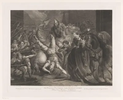 William Walworth vermoordt Wat Tyler onder toeziend oog van Richard II, koning van Engeland
