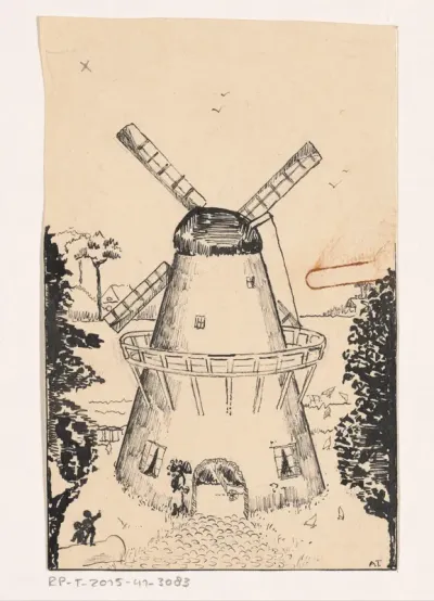 Windmolen in een landschap