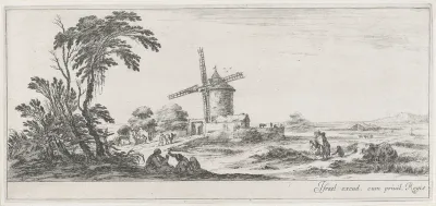 Windmolen in vlak landschap