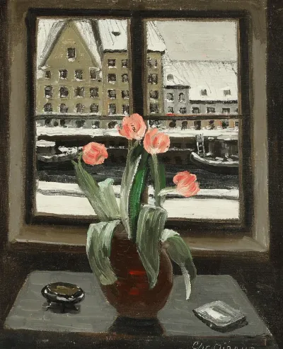 Window with tulips.