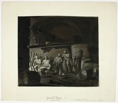 Wine Cellar with Men Playing Cards
