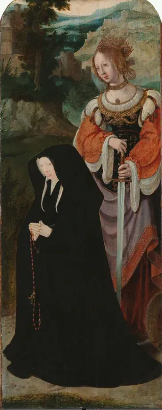 Wing of Lazarus tritptych with donor and Saint Catharine