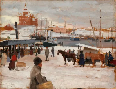 Winter Day at Helsinki Market Square, Study ; Sketch for Winter Day at The Market Place in Helsinki