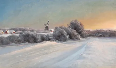 Winter landscape with Fuglevad Mill, Zealand.