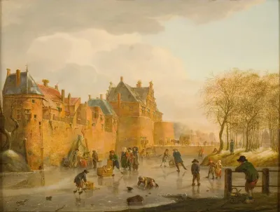 Winter landscape with the Waterslootse Poort of Delft