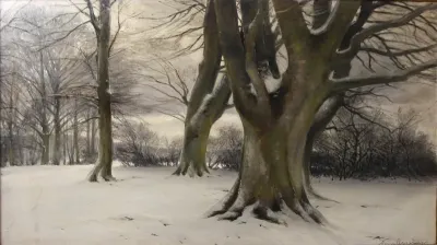 Winter landscape with trees.