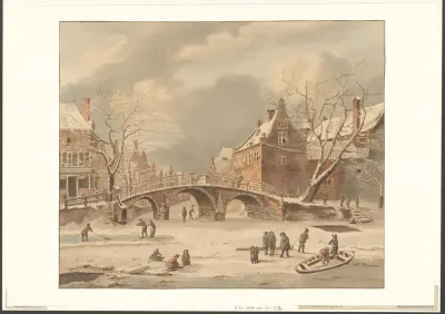 Wintergezicht aan het Spui met de brug naar de Nieuwezijds Voorburgwal