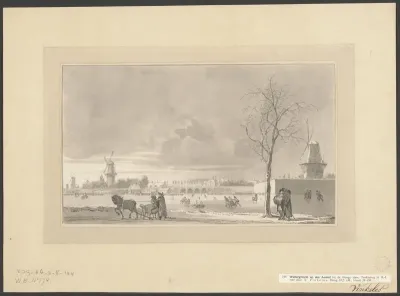 Wintergezicht bij de Hogesluis, gezien vanaf de Weesperzijde