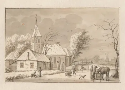 Wintergezicht bij een kerk