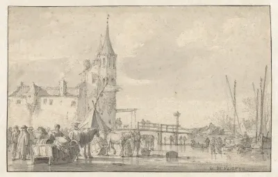 Wintergezicht bij een stadspoort