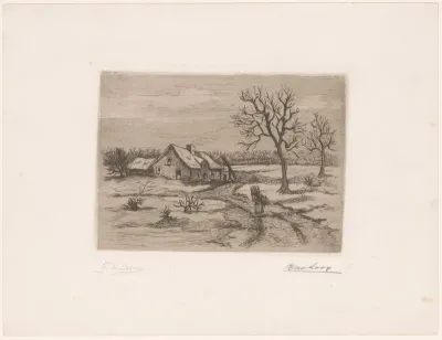 Wintergezicht met figuur met takkenbos