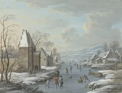 Wintergezicht met ijsvermaak