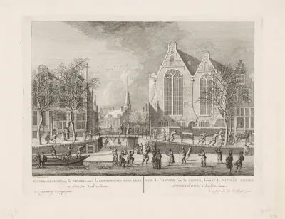 Wintergezicht op de Singel, voor de Oude Lutherse Kerk te Amsterdam