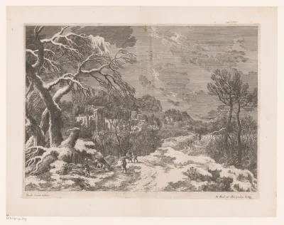 Winterlandschap met bosarbeiders