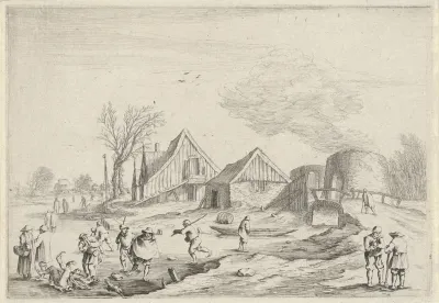 Winterlandschap met brandende kalkoven