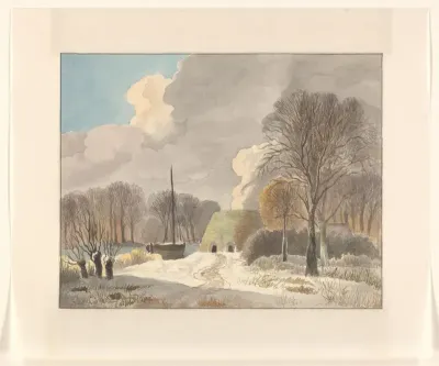 Winterlandschap met brandende kalkoven