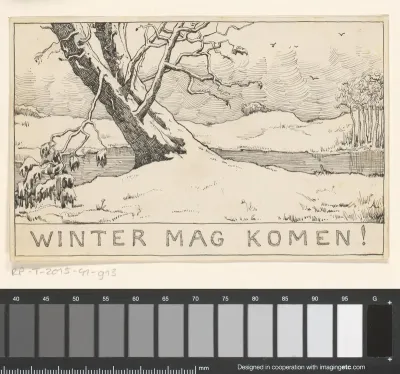 Winterlandschap met een boom aan een waterkant