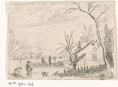 Winterlandschap met een heuvel op de achtergrond
