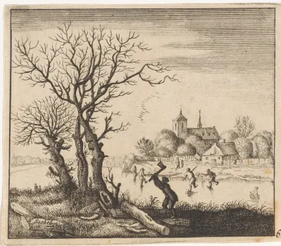 Winterlandschap met een houthakker