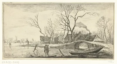 Winterlandschap met een stenen brug