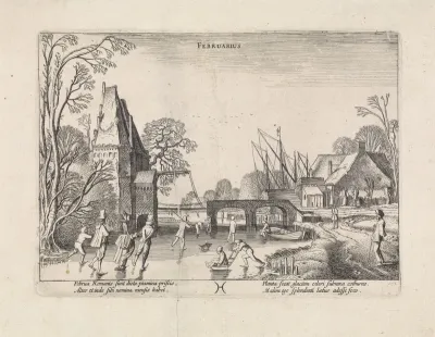 Winterlandschap met figuren op het ijs: februari