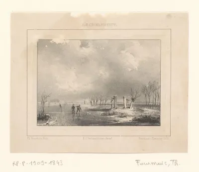 Winterlandschap met figuren op het ijs