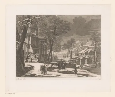 Winterlandschap met geboorte van Christus