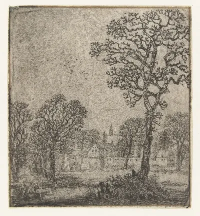 Winterlandschap met gezicht op een dorp