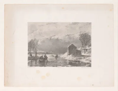 Winterlandschap met houtsprokkelende mannen