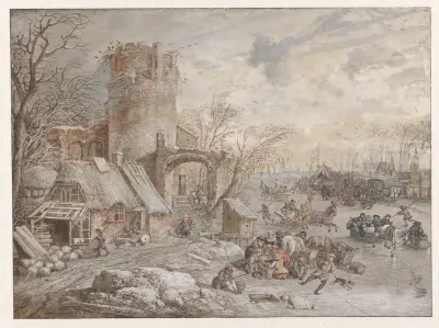 Winterlandschap met ijsvermaak