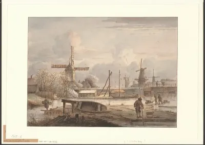 Winterlandschap met molens buiten de Haarlemmerpoort