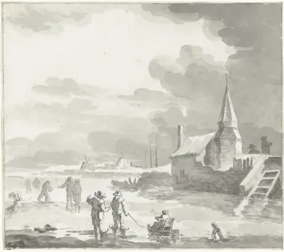 Winterlandschap met schaatsenrijders