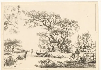 Winterlandschap met schaatsers