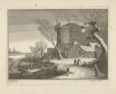 Winterlandschap met schaatsers